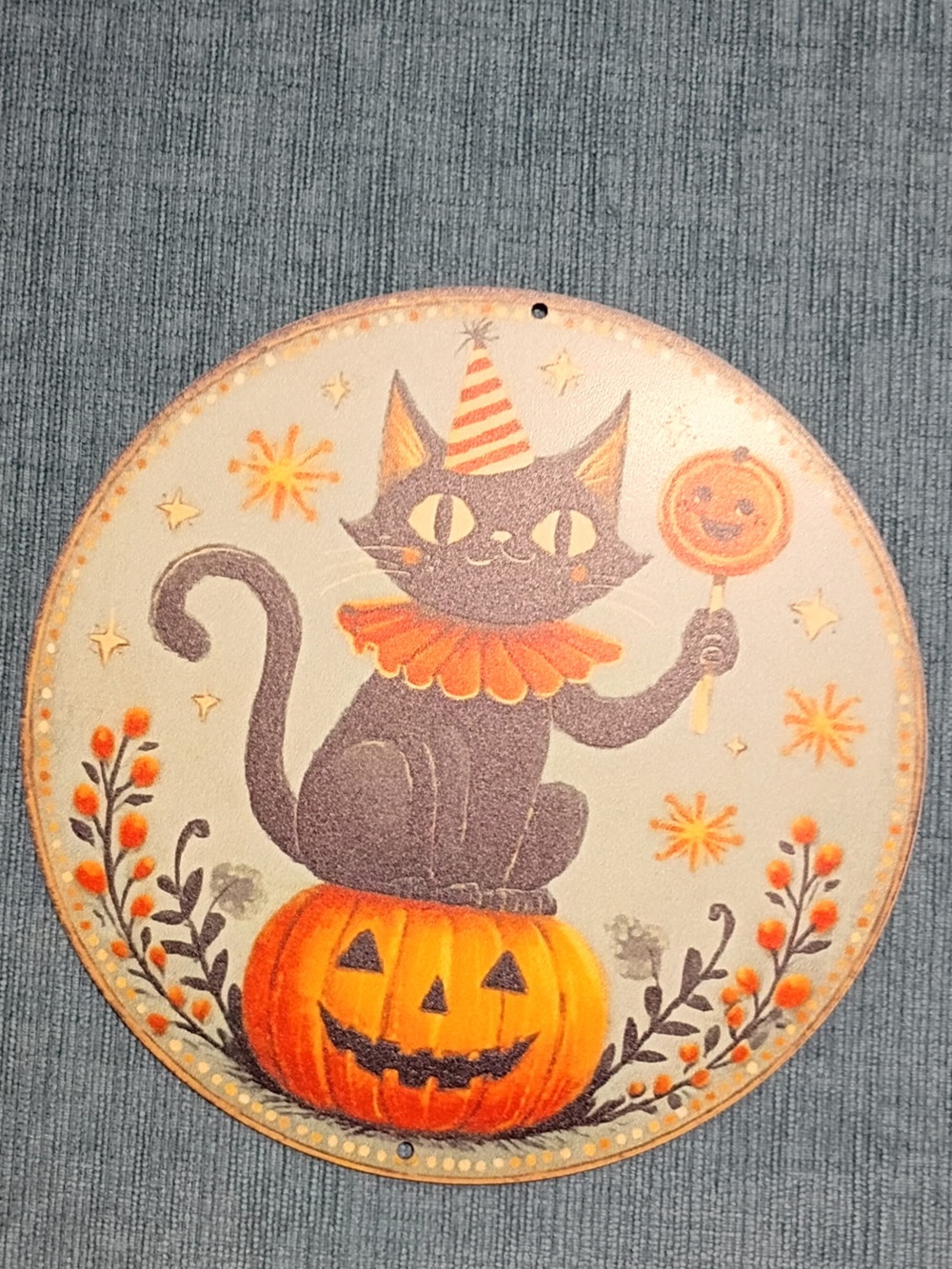 Halloween Cat Pumpkin Round Wall Decor - Orange and Black
